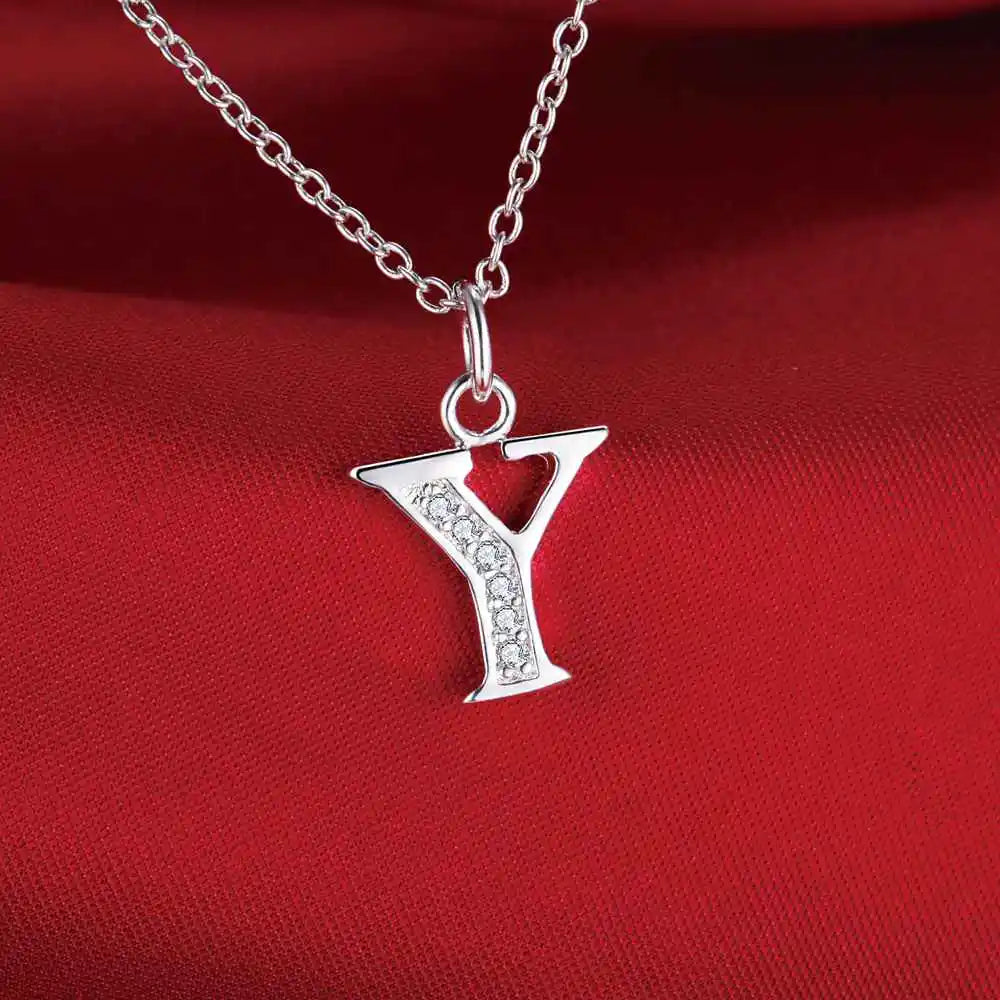26 Letters 925 Sterling Silver Necklace Pendant Zircon For Women Exquisite Student Girlfriend Jewelry Accessories Wedding Gif