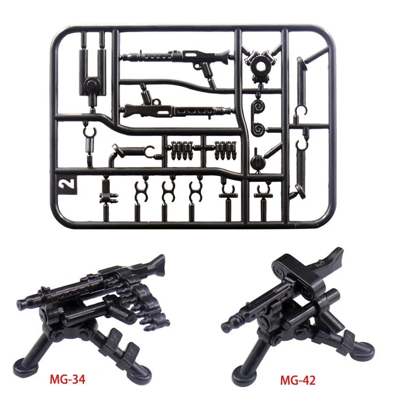 Military MG-34 Machine Gun Army WW2 Mini Action Figure Accessories Pack MOC Parts Building Block Bricks Toy