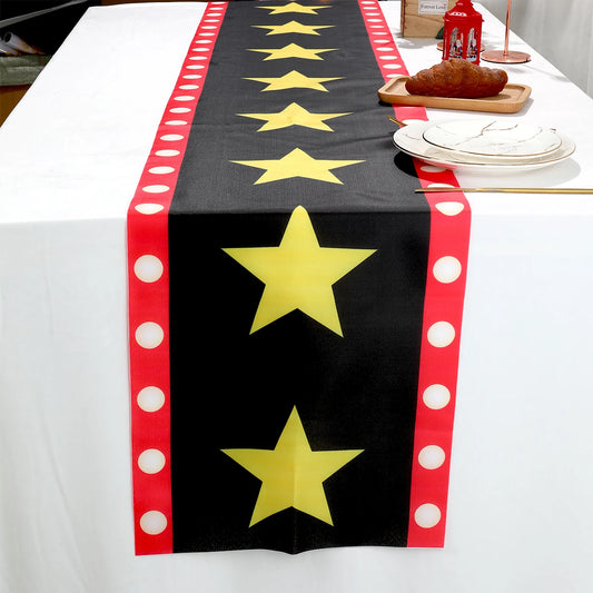 Movie Night Table Runner Red Movie Theme with Gold Star Design Movie Night Red Carpet Decoration for Movie Night Party Decor