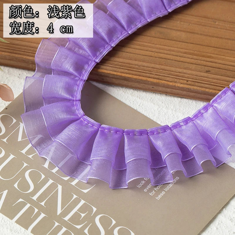 2meters High Quality 2024 Pleated Lace Ribbon Trimming For Party Dress Decorative Clothing Diy Crafts Supplies Needlework Fab