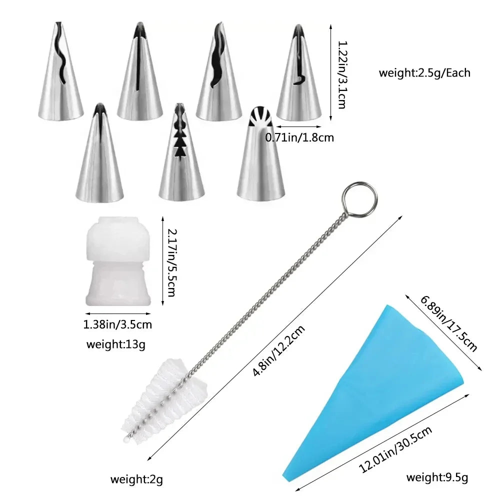 8/10pcs Russian Piping Tips Set Icing Piping Nozzles Reusable Frosting Pastry Bags Fondant Smoother Cake Baking Decorator Too
