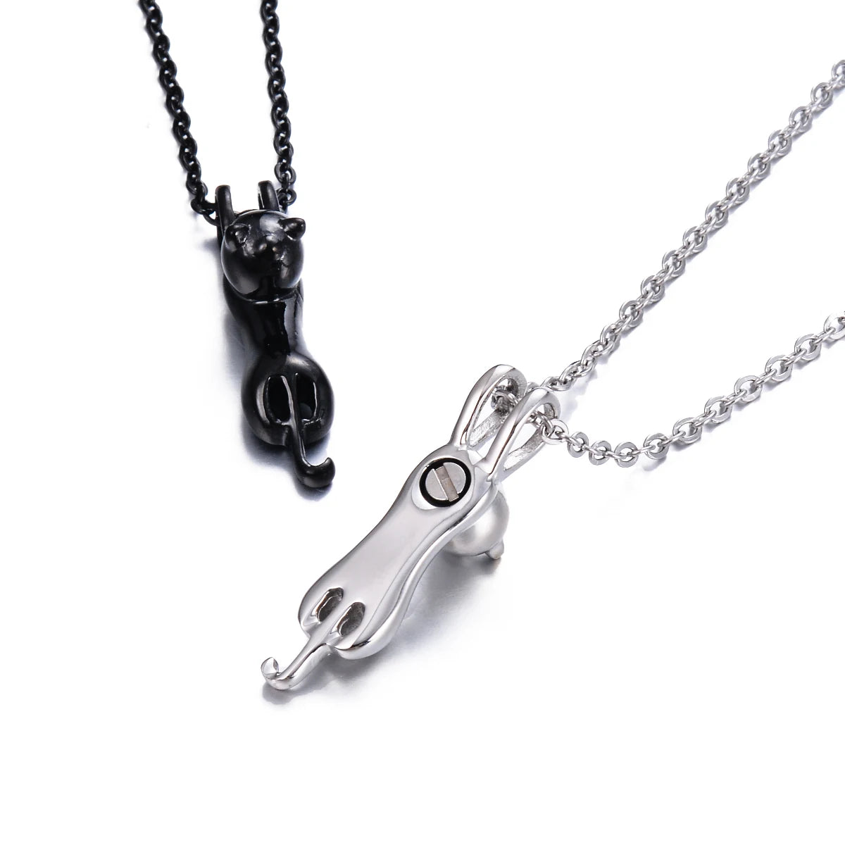 Pet Cremation Jewelry for Ashes Memorial Pendant Black Cat Animal Stainless Steel Urn Necklace Women Men Keepsake