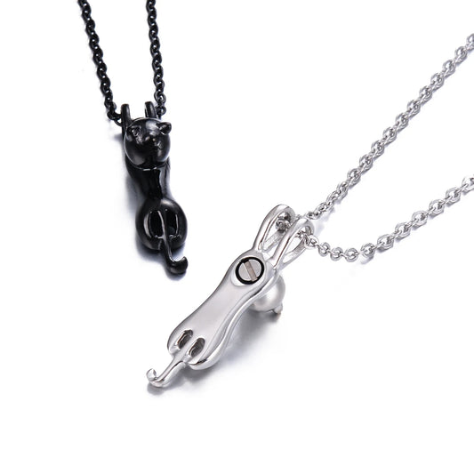 Pet Cremation Jewelry for Ashes Memorial Pendant Black Cat Animal Stainless Steel Urn Necklace Women Men Keepsake