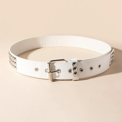 New Vintage-Style Belt with Square Beads and Rivets, Metal Pyramid-Shaped Belt. Unisex Punk-Style Belt with Five-Bull Design,