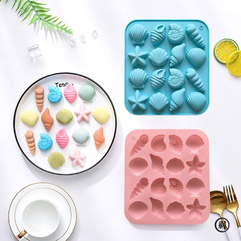 Chocolate Silicone Mold Shell Marine Animal Shape Candy Pudding Cake Decoration Mold 3D 16-Cavity