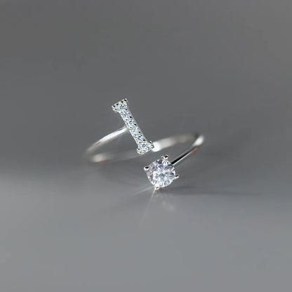 Zircon Initial A-Z Letter Ring For Women Metal Adjustable Opening Ring Name Alphabet Female Wedding Gift Anillos Mujer - I