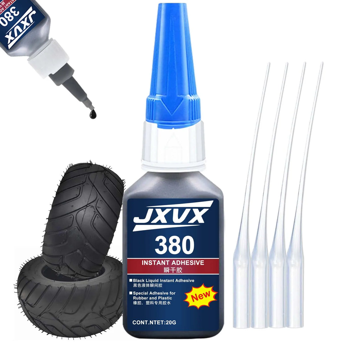 Black Rubber Glue, 20g Heavy Duty Rubber Adhesive Quick-Dry, Waterproof, Heat-Resistant for Sidewalls, RC Tires for Tire, Tub
