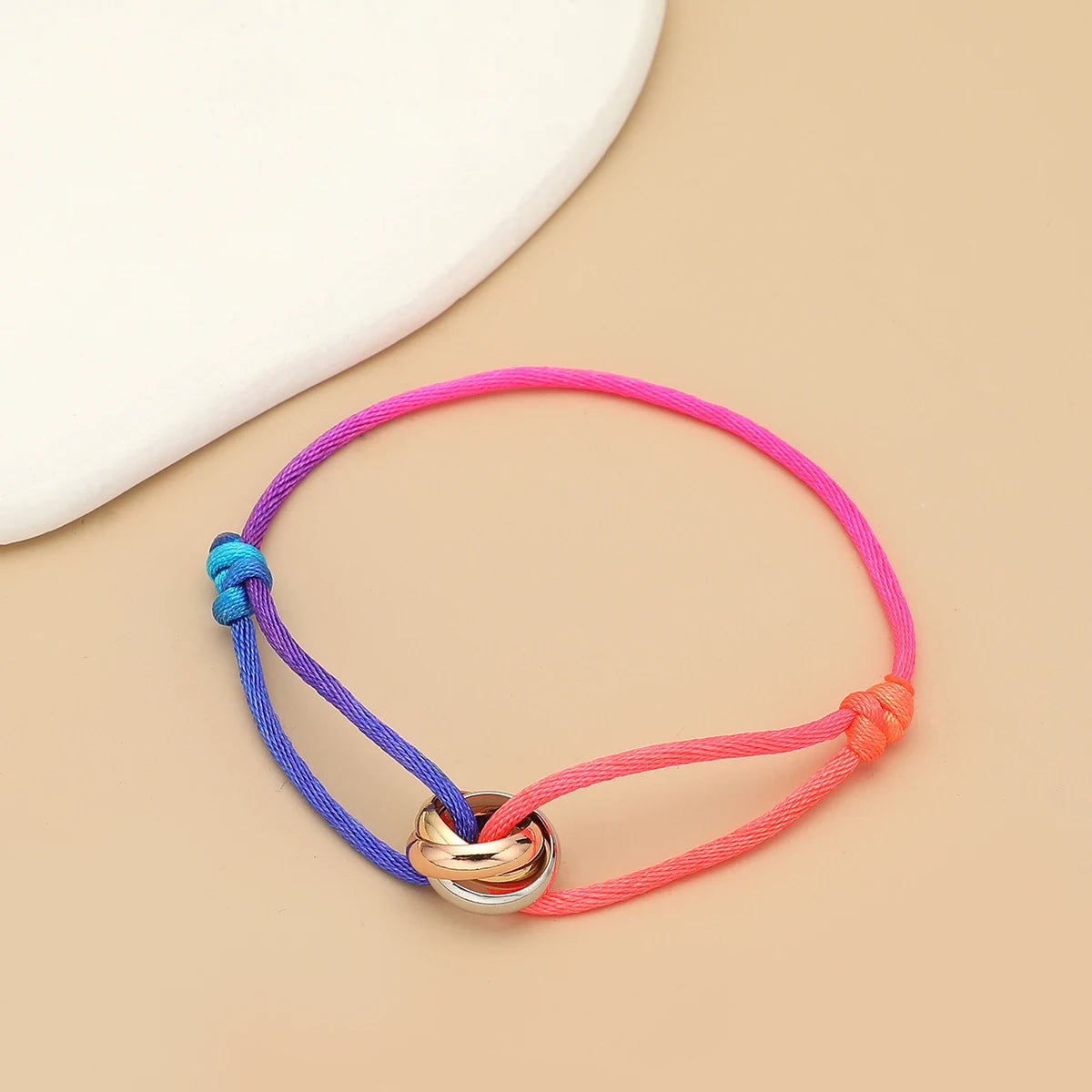 Simple Fashion Unisex Bracelet 3 Metal Round Circle Accessory Adjustable Men's Rope Bracelet for Women Jewelry Gifts - style 