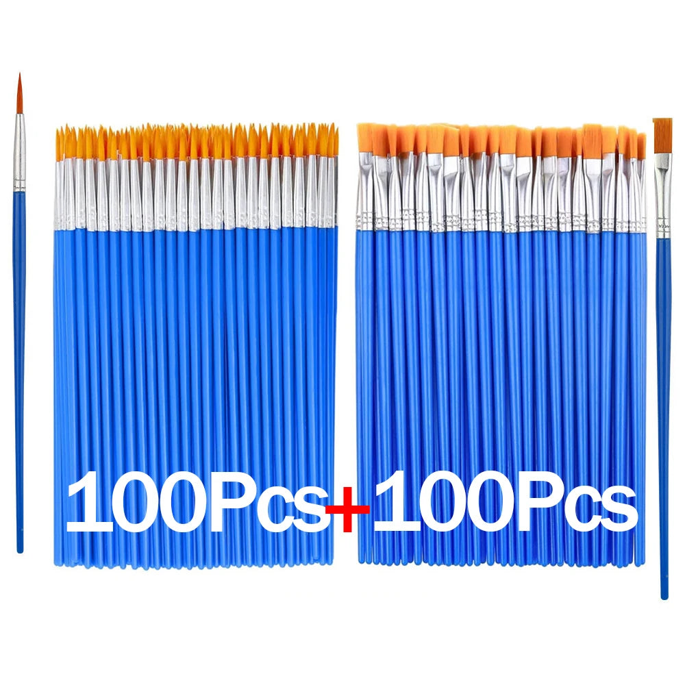 20-200Pcs Painting Brushes Set Art Round Flat Nylon Hair Paint Brush for Oil Acrylic Watercolor Kids/Artists/Beginners/Studen