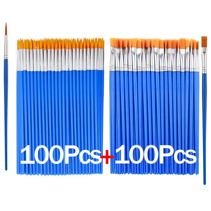 20-200Pcs Painting Brushes Set Art Round Flat Nylon Hair Paint Brush for Oil Acrylic Watercolor Kids/Artists/Beginners/Studen