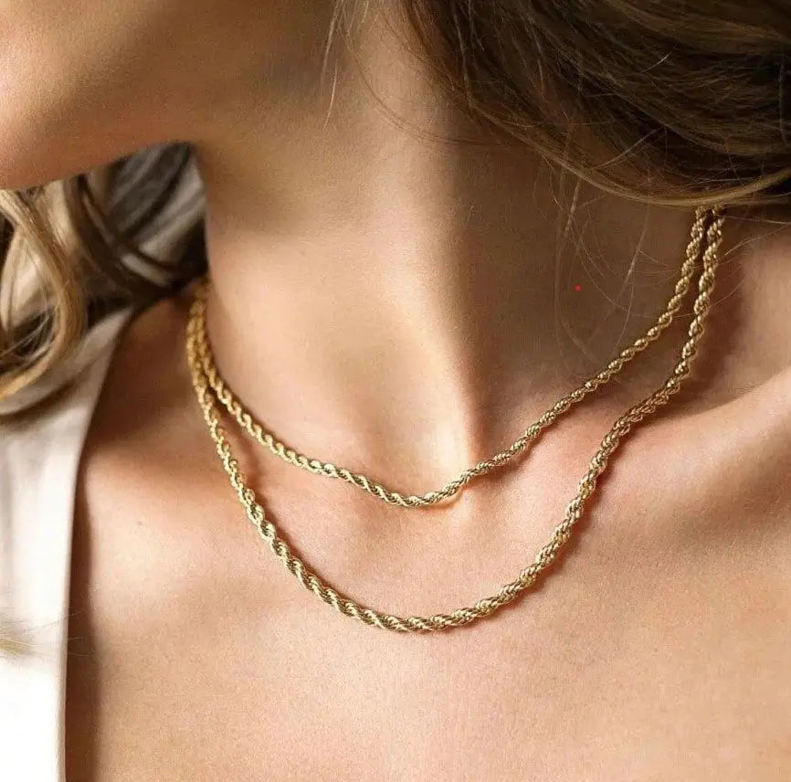 Punk Vintage Rope Chain Necklace for Men Women,Gold Color Stainless Steel Braided Twisted Chain,Hip Hop Casual Jewelry