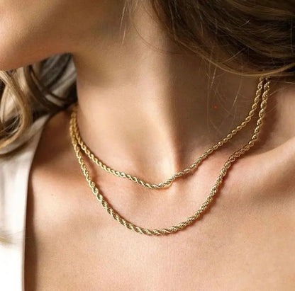 Punk Vintage Rope Chain Necklace for Men Women,Gold Color Stainless Steel Braided Twisted Chain,Hip Hop Casual Jewelry