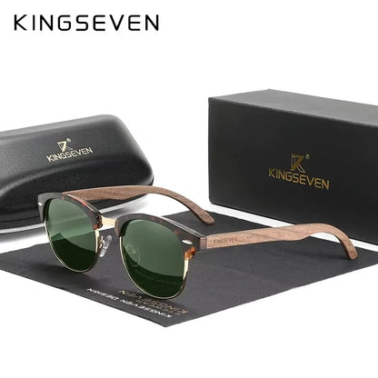 KINGSEVEN Brand Walnut Sunglasses Men Women Polarized UV400 Lens Wood Round Frame Glasses Vintage Retro Luxury Eyewear Patchw