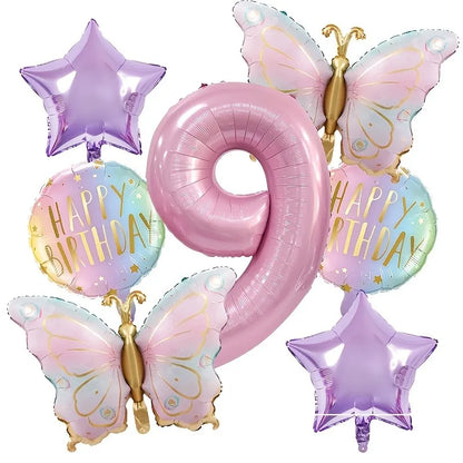 Birthday Decorations, Pink Butterfly Balloons Set, Custom Happy Birthday Banner, Personalized Party Decor, Whimsical Birthday
