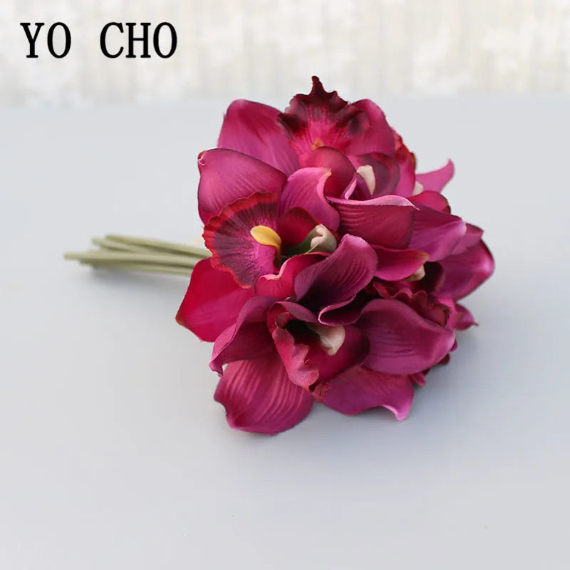 Autumn Decoration Vintage Orchid Silk Artificial Flowers Bouquet Wedding Party Home Decor Balcony Garden Outdoor Fake Flowers