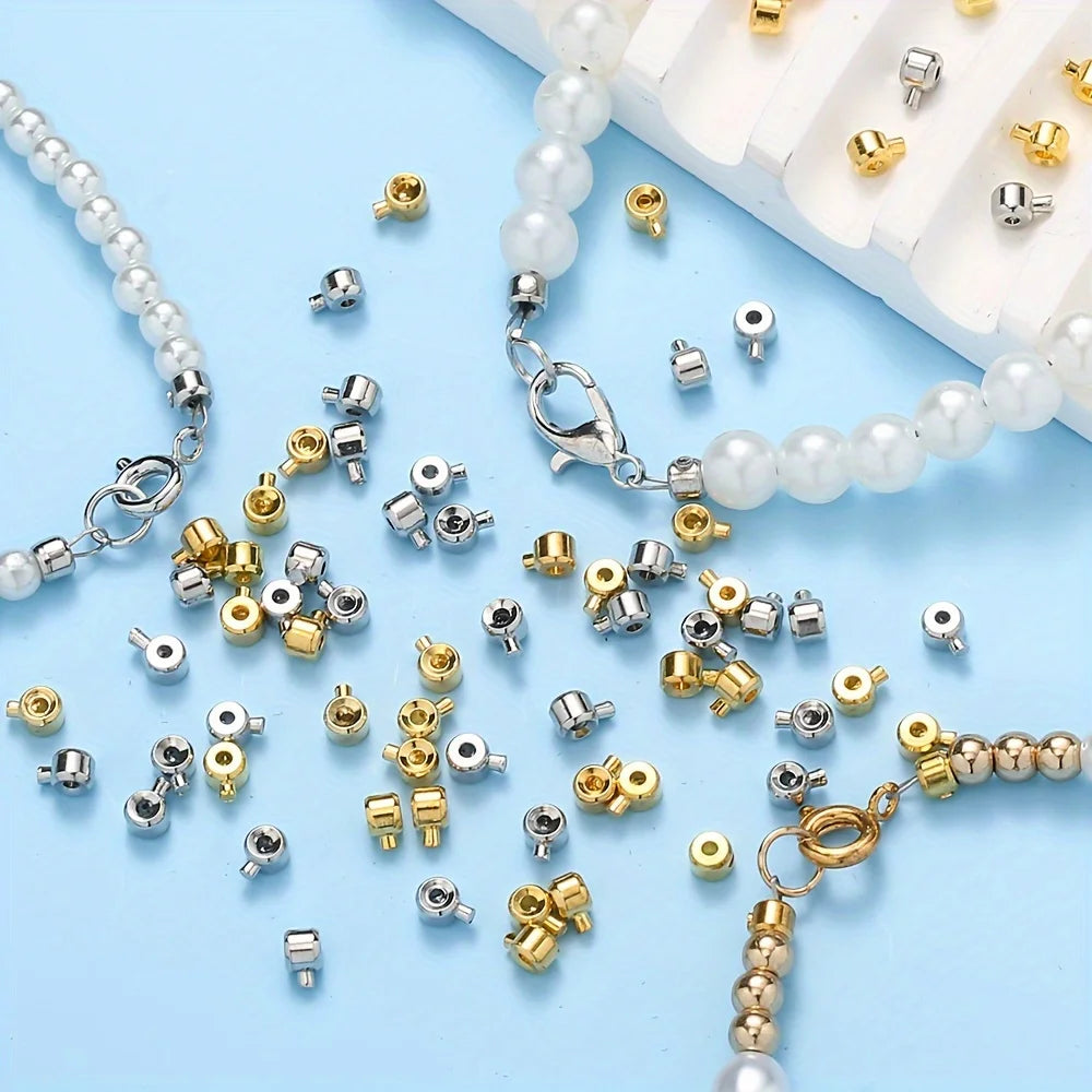 20pcs 3x4mm Coppers Positioning Buckles Clasps W/Bead Caps - DIY Necklace & Bracelet Connectors, Jewelry Closure Accessories