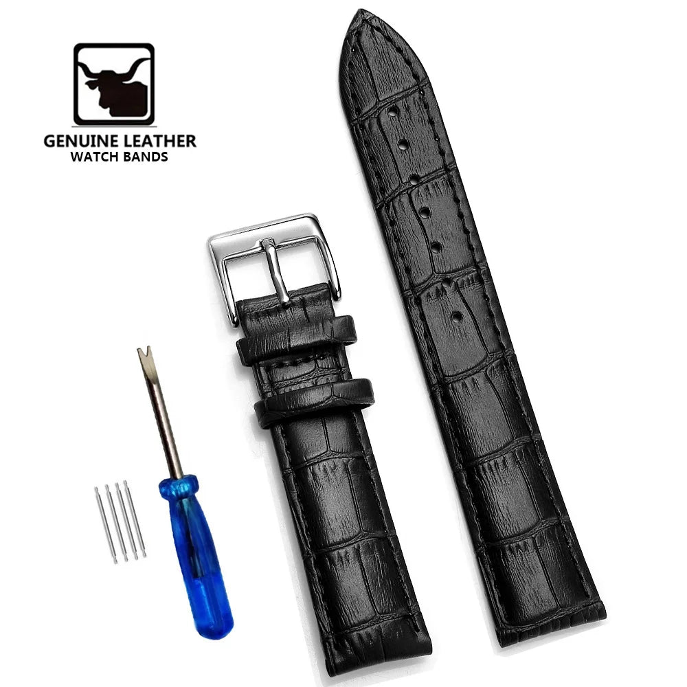 Premium Genuine Leather Watchbands 12/14/16/18/19/20/21/22/24 mm Watch Band Strap Wrist Belt Bracelet + Tool