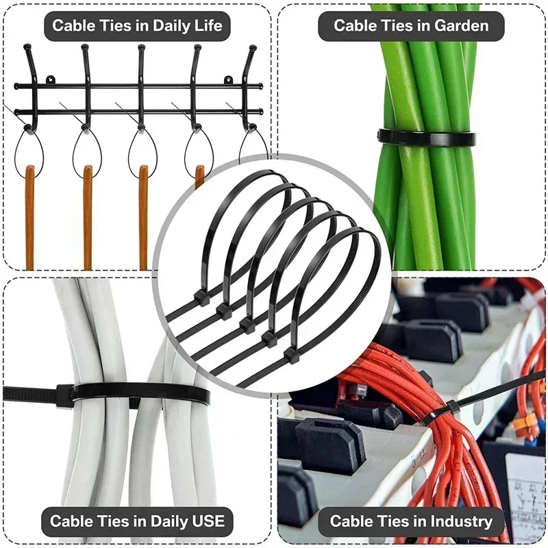 2000/100Pcs Self Locking Nylon Cable Ties Plastic Cord Tie Heavy Duty Cables Fastening Rings Loop Hardware Organizer Wire Str