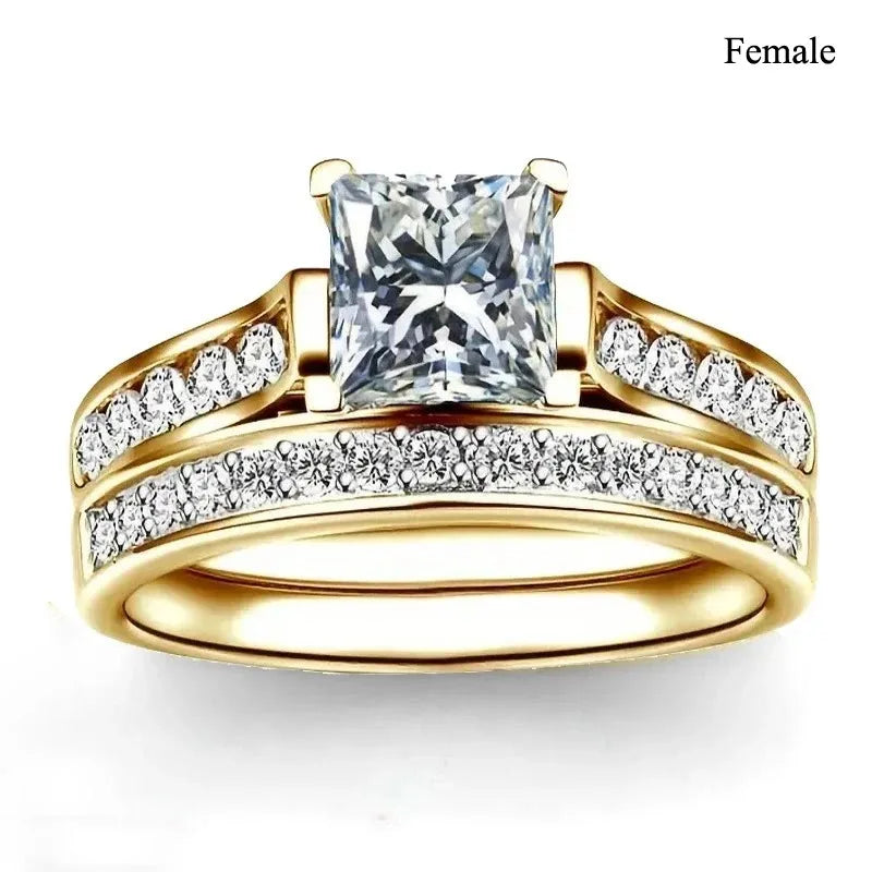 Charm Couple Rings Romantic Women Red Rhinestones Rings Set Trendy Men Stainless Steel Celtic Dragon Rings Wedding Band Jewel