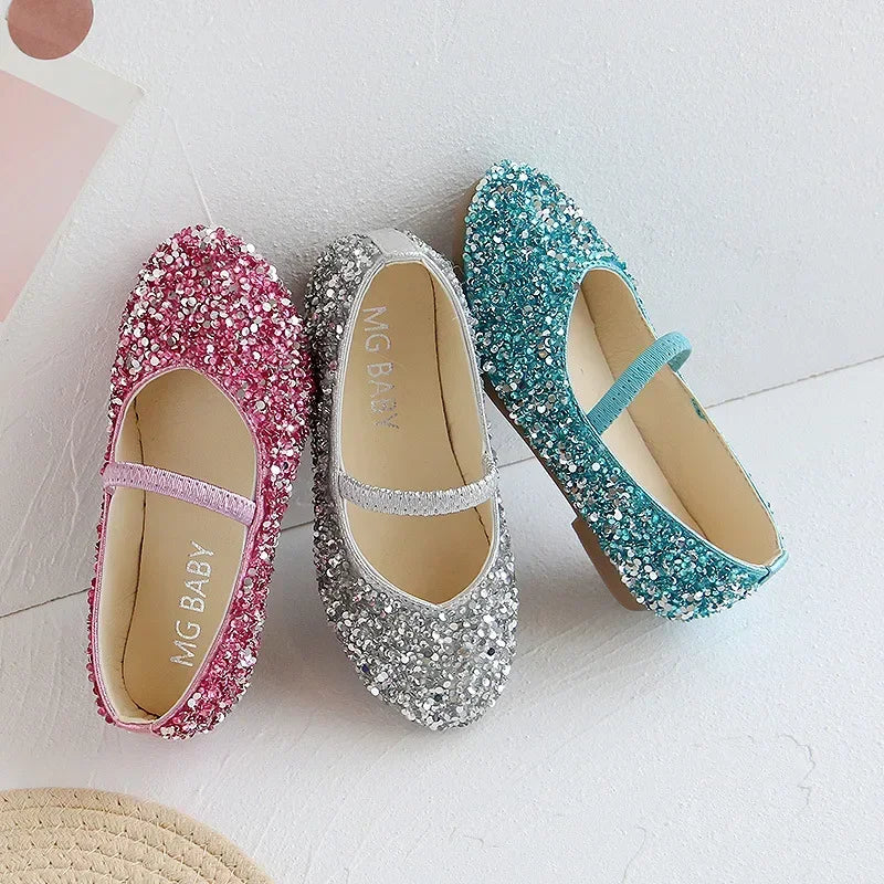 2026 Spring 1 to 12 years old girls dress shoes Beauty Pointed Toe Teen Girl Leather Shoes Bling Princess Wedding Shoes F1213