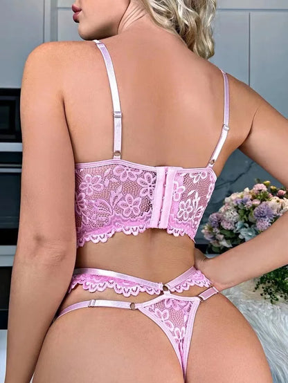 Fancy Lingerie Floral Lace Bra Set Bilizna Luxury Sensual Underwear Sexy Erotic Fairy Fine Lace See Through Exotic Sets