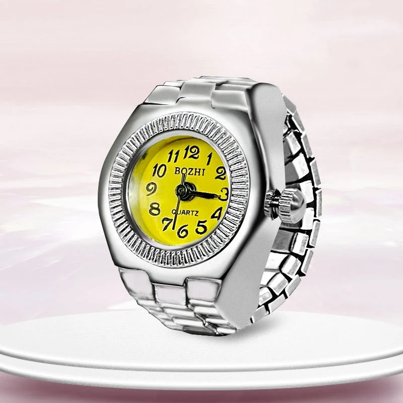 Ring Watch New Creative Alloy Shell Finger Circular Dial Couple Men And Women - yellow