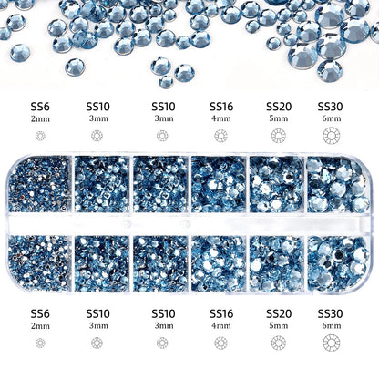 2400pcs+ Shiny Clear Crystal Gems Nail Rhinestones 1.5-4mm Mixed Round Glass Stone Flatback Nail Charms 12grids Nail Diamond 