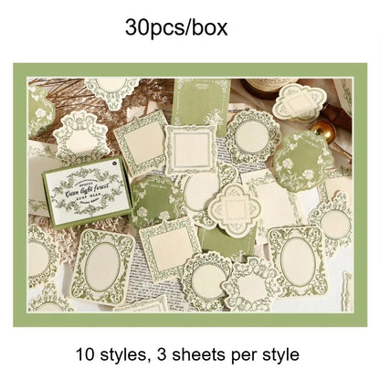 1 box of 30 sheets retro embossed floral border DIY writable decorative hard cardstock paper for scrapbooking Boxed sticky no