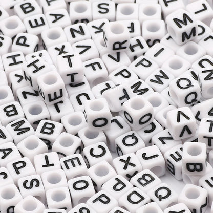 100-500pcs Square White and Black Mixed Letter Acrylic Beads Cube Loose Spacer Alphabet Beads For Jewelry Making Diy Accessor