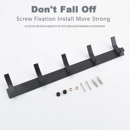 Modern Hanging Hooks For Wall Aluminium Black Towel Holder Bathroom Door Clothe Hanger Coat Rack Wall Mounted