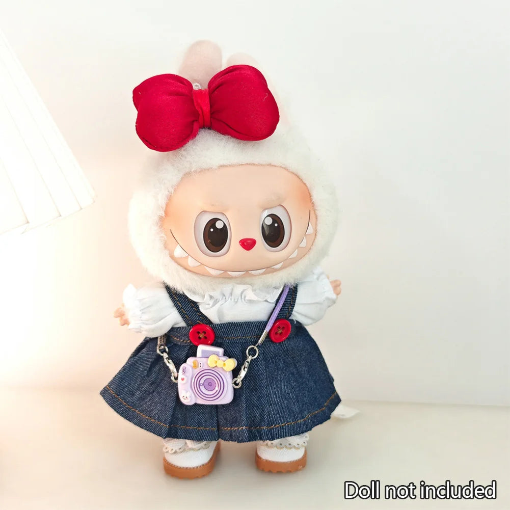 Mini Doll'S Clothes Outfit Accessories for 15-17cm Ropa Labubu & 10cm Cotton Doll Love Hoodie Pink Yarn Skirt Clothing no dol