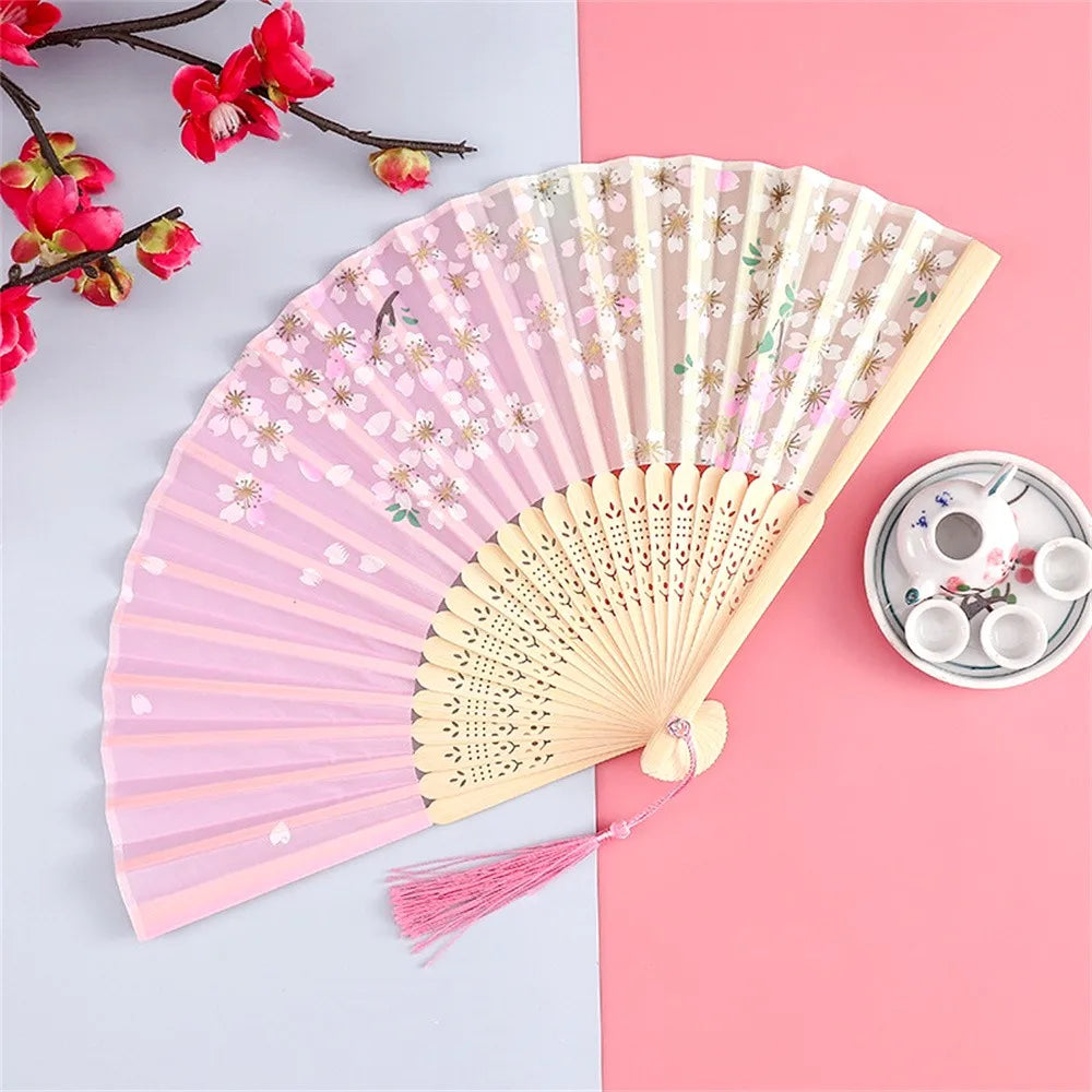 Vintage Silk Folding Hand Fan Chinese Japanese Bamboo Fans Craft Gifts Women Dance Performance Props Home Decoration Ornament