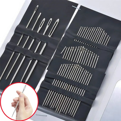 55 Pieces Stainless Steel Big Eye Hand Sewing Needles Set with Different Sizes for Sewing Needlework Embroidery Stitching Nee
