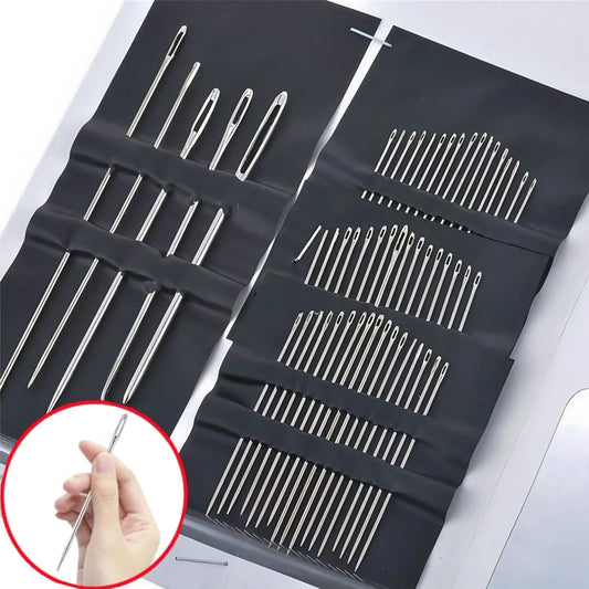 55 Pieces Stainless Steel Big Eye Hand Sewing Needles Set with Different Sizes for Sewing Needlework Embroidery Stitching Nee