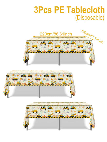 Construction Engineering Vehicles Theme Tablecloth Birthday Decor Baby Shower for Boys Excavator Truck Tractor Party Supplies