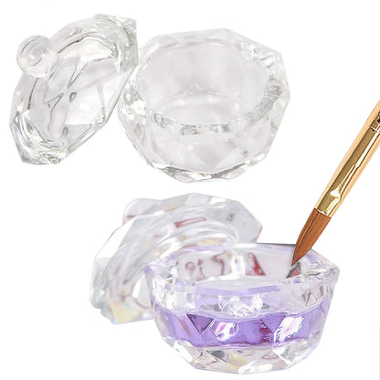 Nail Art Glass Cup with Lid for Acrylic Liquid, Brush Cleaner, Nail Art Dappen Dish