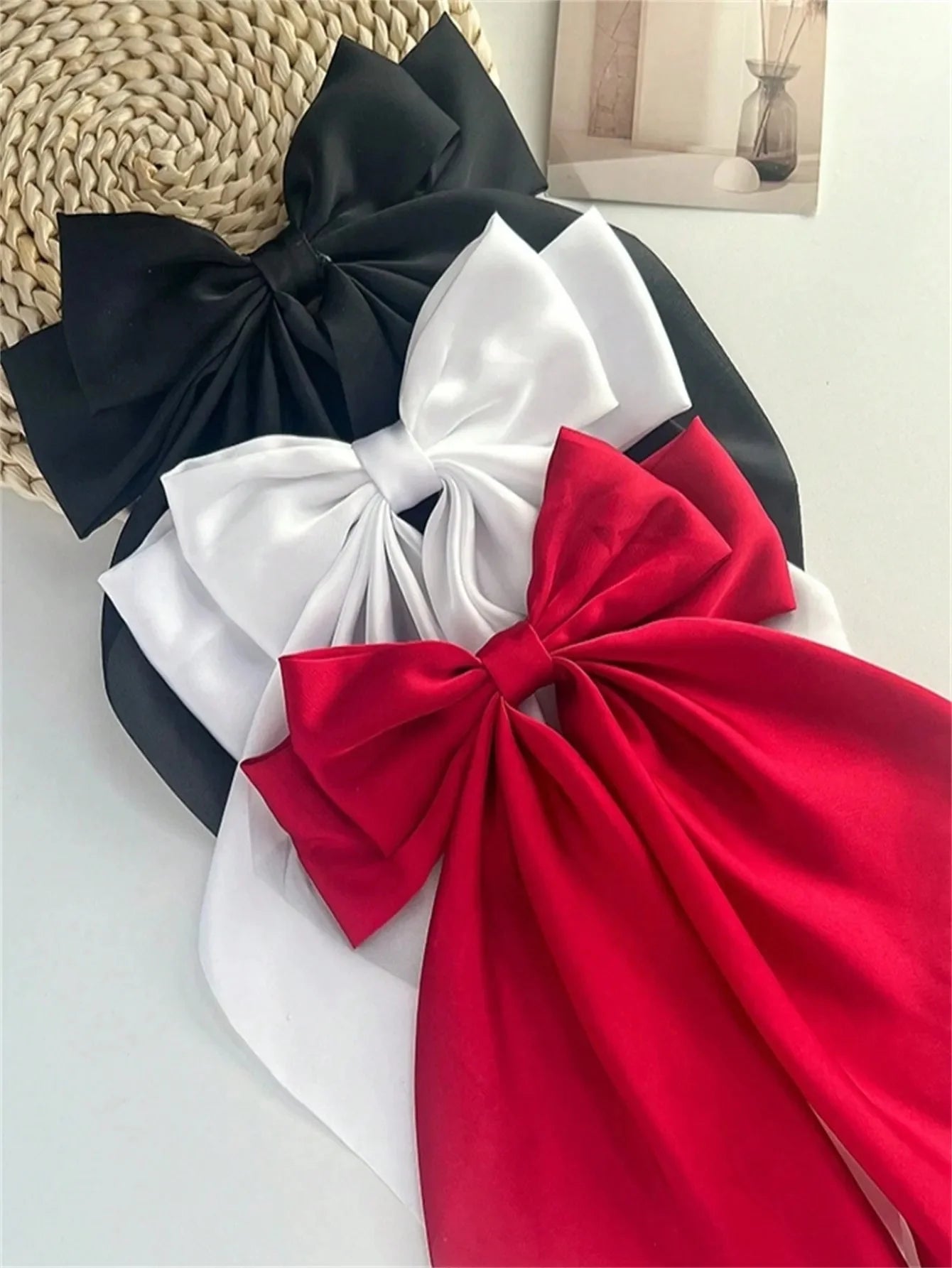 Satin Ribbon Big Bows, Double Faced Satin Clips, Chic Hair Accessories, Scrapbooking Embellishments, Gift Wrapping Supplies, 