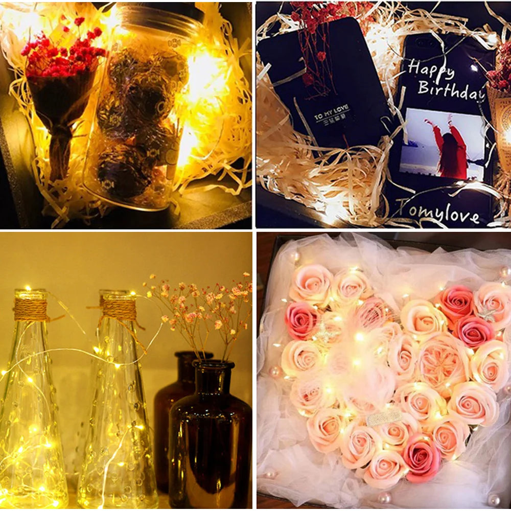 Led Copper Wire Fairy Lights Waterproof LED String Lights Battery Operated DIY Wedding Party Christmas Decoration Garland