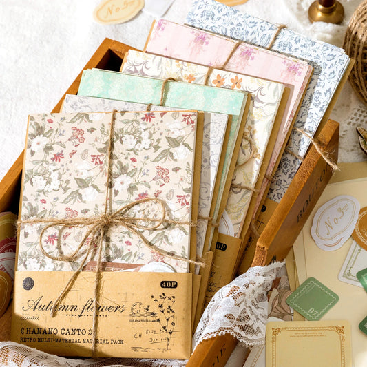 40Pcs Vintage Decorative Collage DIY Craft Background Paper Floral Handmade Paper Mix Material Junk Journal Planner Scrapbook