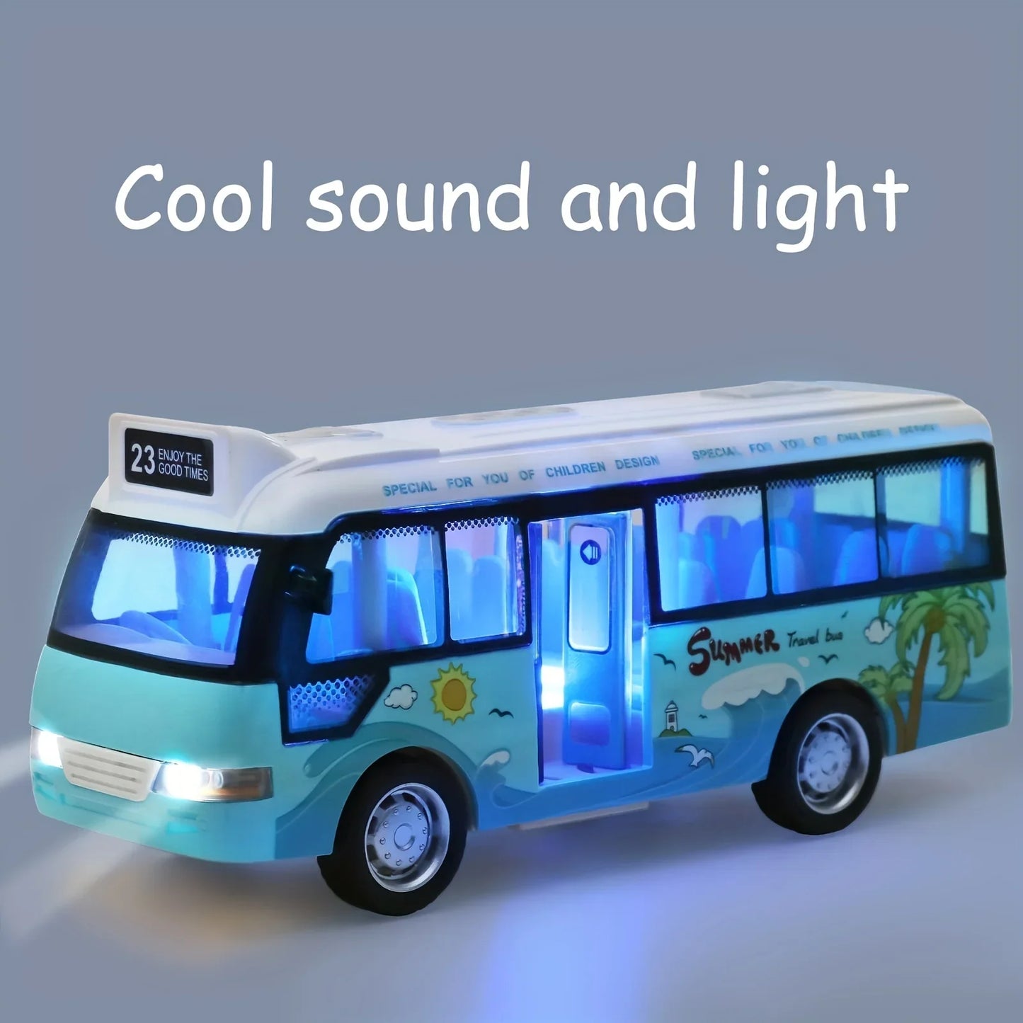 City Bus Toys Cars Die-Cast Plastic Airport Cars For Boys Girls, Pull Back Play Vehicle With Sound, Light Up & Open-able Door