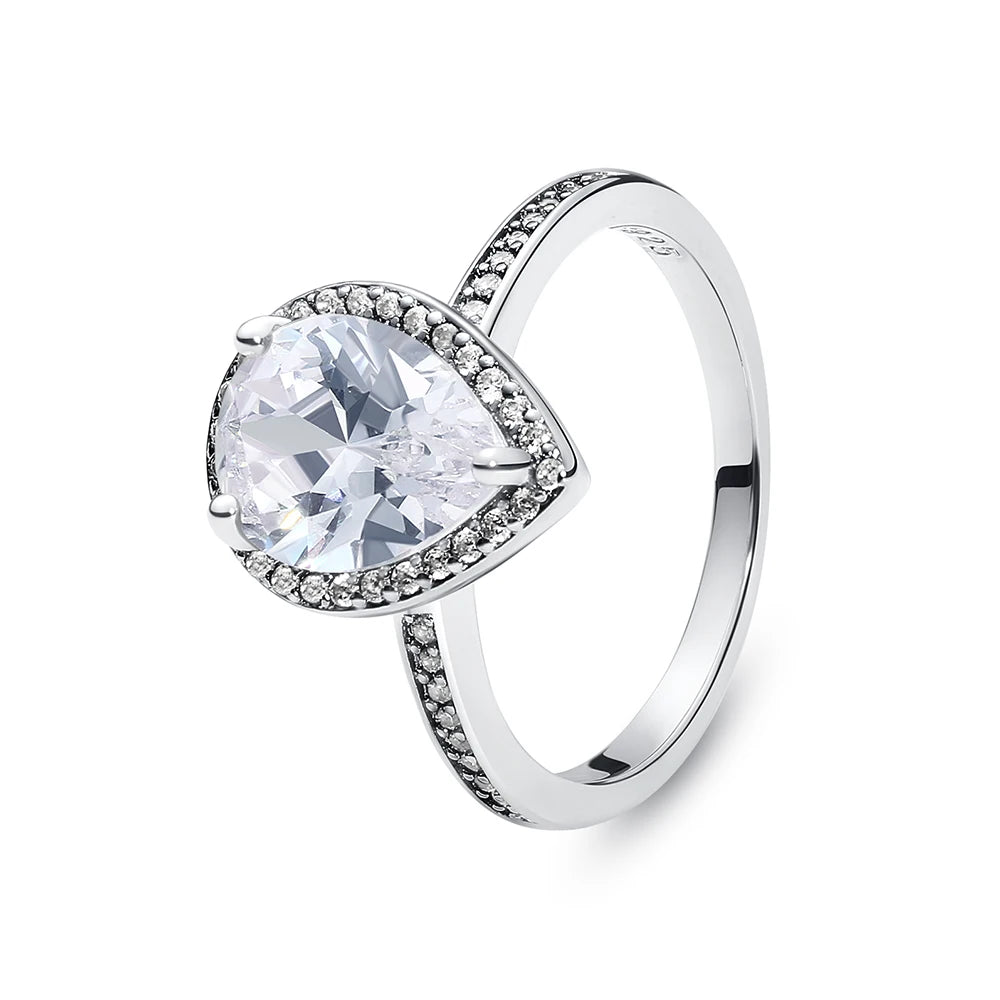 Original 925 Sterling Silver Ring Love Heart Pave CZ Crystal Stackable Rings For Women Wedding Engagement Birthday Gift Jewel