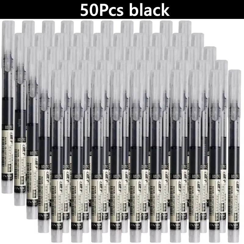 3-102Pcs/set Needle Type Gel Pens Straight Liquid Ballpoint Pen Kawaii Stationery School Office Supplies Writing - 50pcs blac