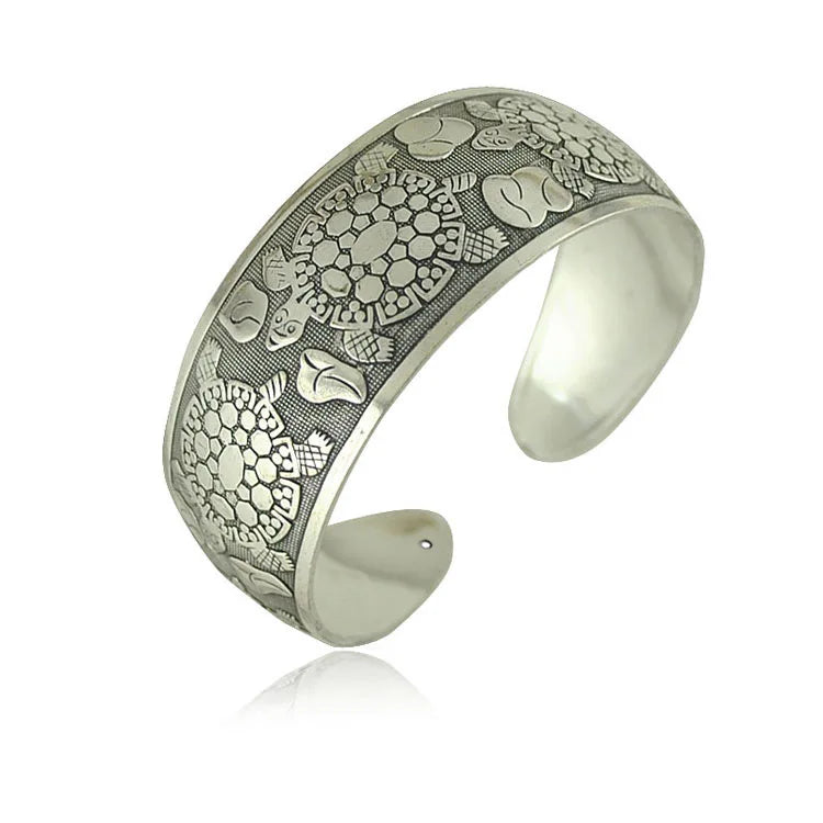 Meetvii New Retro Cuff Bracelets Tibetan Silver Metal Carving Sea Turtle Lotus Elephant Flower Bangles Vintage Gypsy Jewelry 