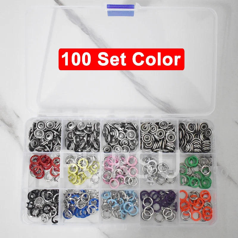 9.5mm Metal Hollow Five-Claw Snap Button For Installing Clothes Bag Sewing And DIY Craft Hand Pliers Tool - 100 Sets Color