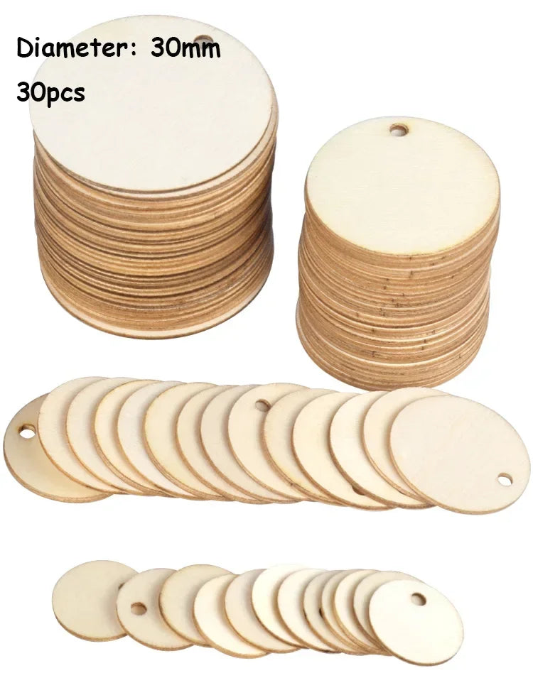20-50Pcs Natural Unfinished Round Wooden Slices with Hole Wood Discs Blank DIY Crafts Wooden Circles for Wedding Christmas De