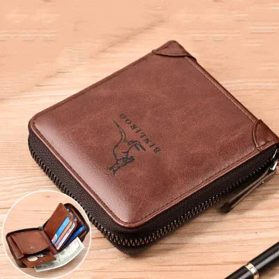 Men's Coin Purse Wallet Fashion RFID Blocking Man Leather Wallet Zipper Business Card Holder ID Money Bag Wallet Male - F1633