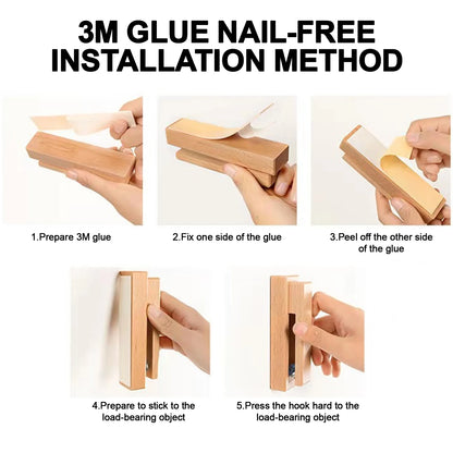 Nordic Wood Wooden Hook Strong Adhesive Punch Free Wood Wall Hook Door Hanger Coat Peg Key Decor Holder Bathroom