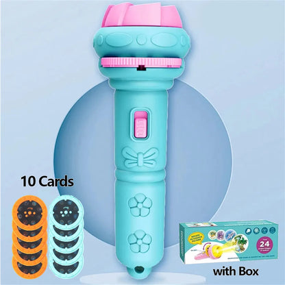 10 Cards Cartoon Projection Flashlight 80 Patterns Creative Children Flashlight Toy Projector Baby Toys Bedtime Story Book To