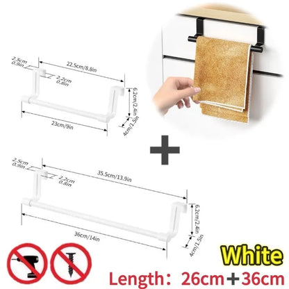 1/2pcs Wall-Mounted Kitchen Cabinet Towel Rack - Space-Saving Dishcloth Holder for Home and Bathroom No Drilling Require - wh