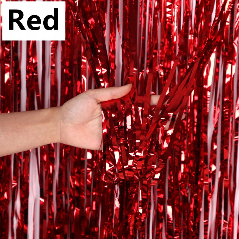 New 4/2/1Pack Party Backdrop Metallic Foil Fringe Tinsel Curtain Adult Kids Birthday Party Wedding Decoration Baby Shower Fav